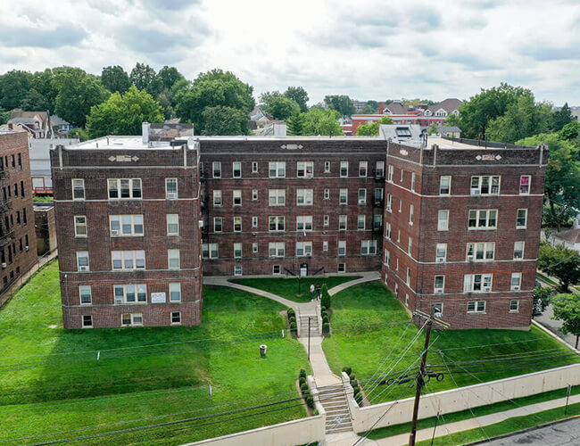 front of apartment building